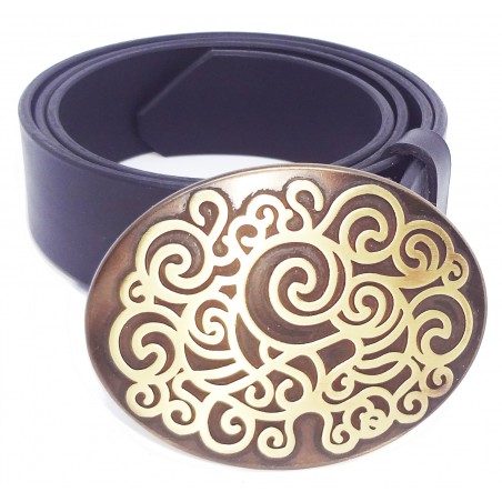 Ceinture noire classique 4 cm Grande Boucle ovale bronze 5