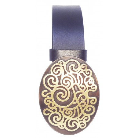 Ceinture noire classique 4 cm Grande Boucle ovale bronze 5