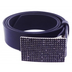Ceinture en cuir noir 4 cm Boucle Strass Swarovski...