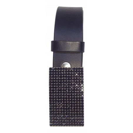 Ceinture en cuir noir 4 cm Boucle Strass Swarovski couleur noir 8