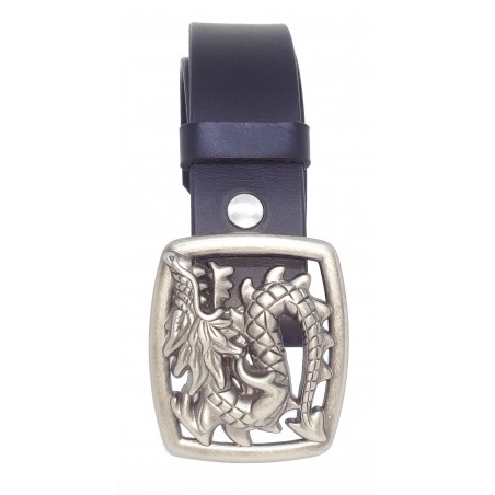Ceinture en cuir noir classique 4 cm Boucle dragon couleur argent vieilli 14