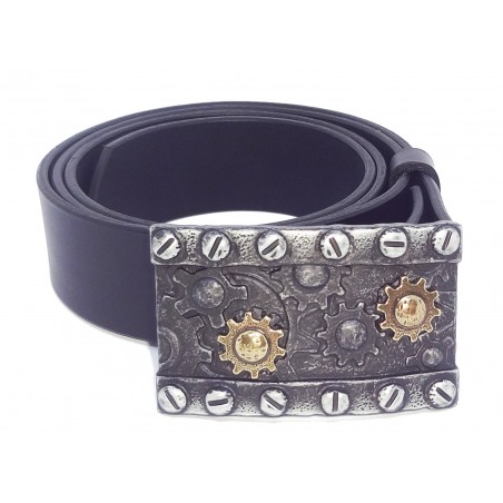 Ceinture noire classique 4 cm Boucle Steampunk Engrenage 23