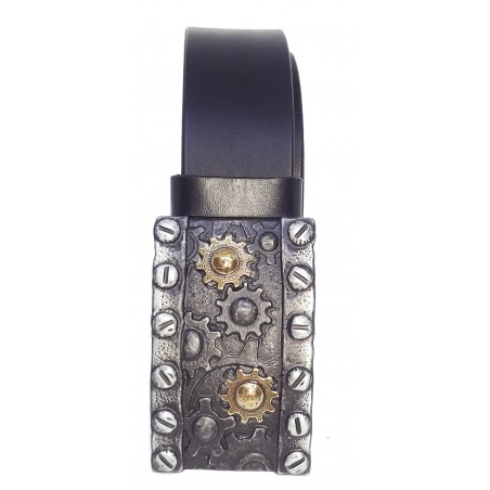 Ceinture noire classique 4 cm Boucle Steampunk Engrenage 23