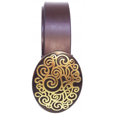 Ceinture Marron Foncé classique 4 cm Grande Plaque ovale bronze 5