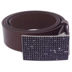 Ceinture en cuir Marron Foncé 4 cm Plaque Strass...