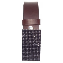 Ceinture en cuir Marron Foncé 4 cm Plaque Strass... 2
