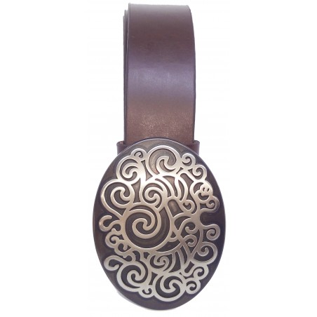 Ceinture Marron Foncé classique 4 cm Grande Plaque ovale couleur noir et blanche 6