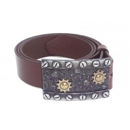 Ceinture Marron Foncé classique 4 cm Plaque Steampunk Engrenage 23