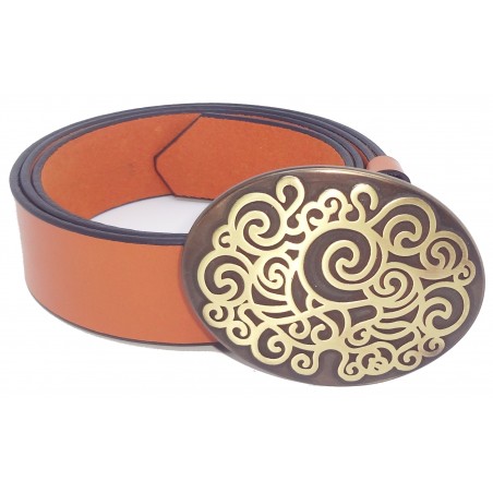 Ceinture Camel classique 4 cm Grande Plaque ovale bronze 5