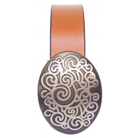 Ceinture Camel classique 4 cm Grande Plaque ovale couleur noir et blanche 6