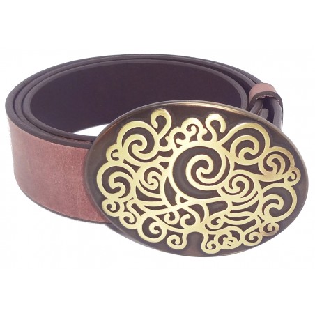 Ceinture Gris Vieilli classique 4 cm Grande Plaque ovale bronze 5