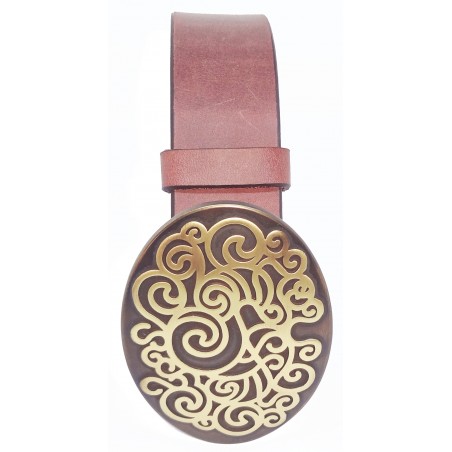 Ceinture Gris Vieilli classique 4 cm Grande Plaque ovale bronze 5