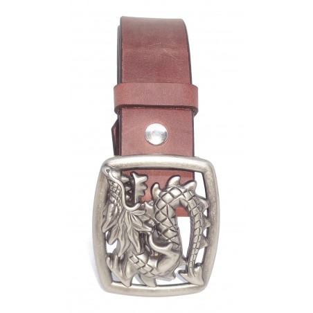 Ceinture en cuir  Vieilli classique 4 cm Plaque dragon couleur argent vieilli 14