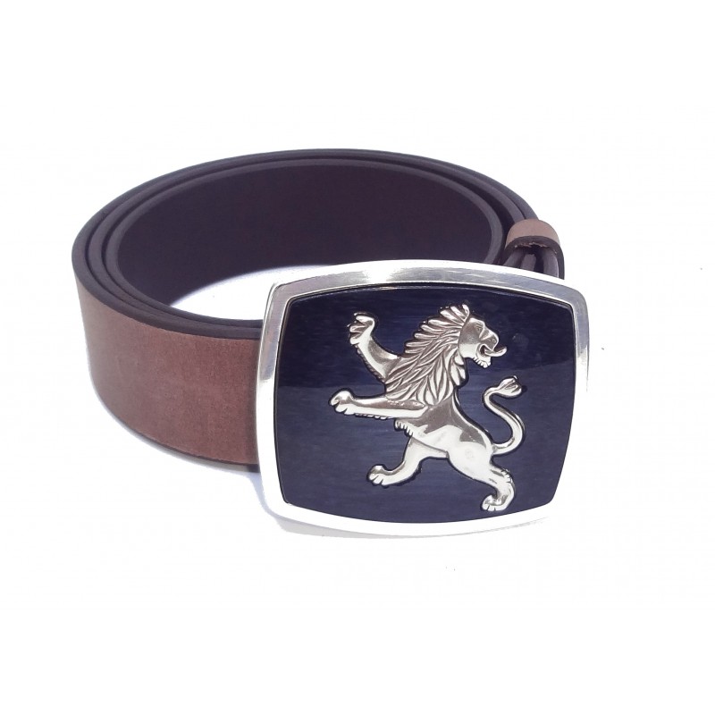 Ceinture Gris Vieilli 4 cm Plaque Lion 18