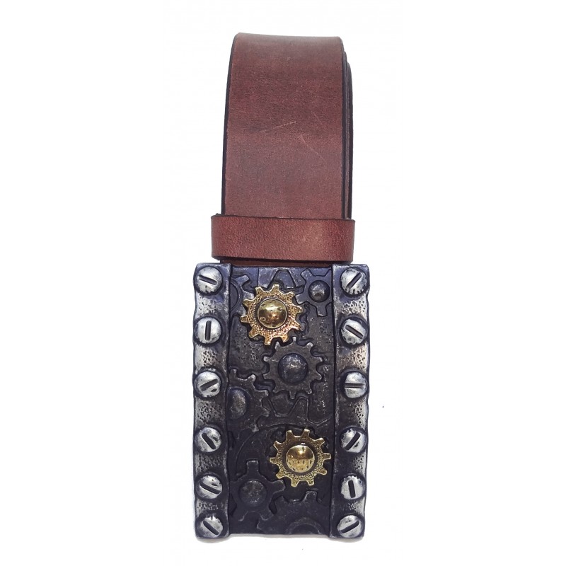 Ceinture Gris Vieilli 4 cm Plaque Steampunk...