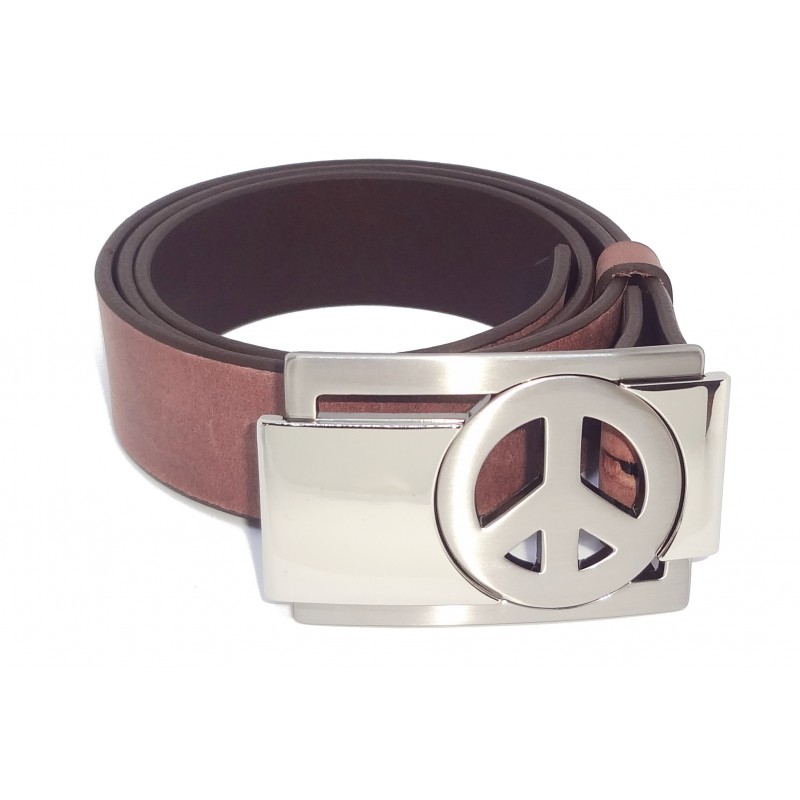 Ceinture Gris Vieilli 4 cm Plaque Peace & Love 26