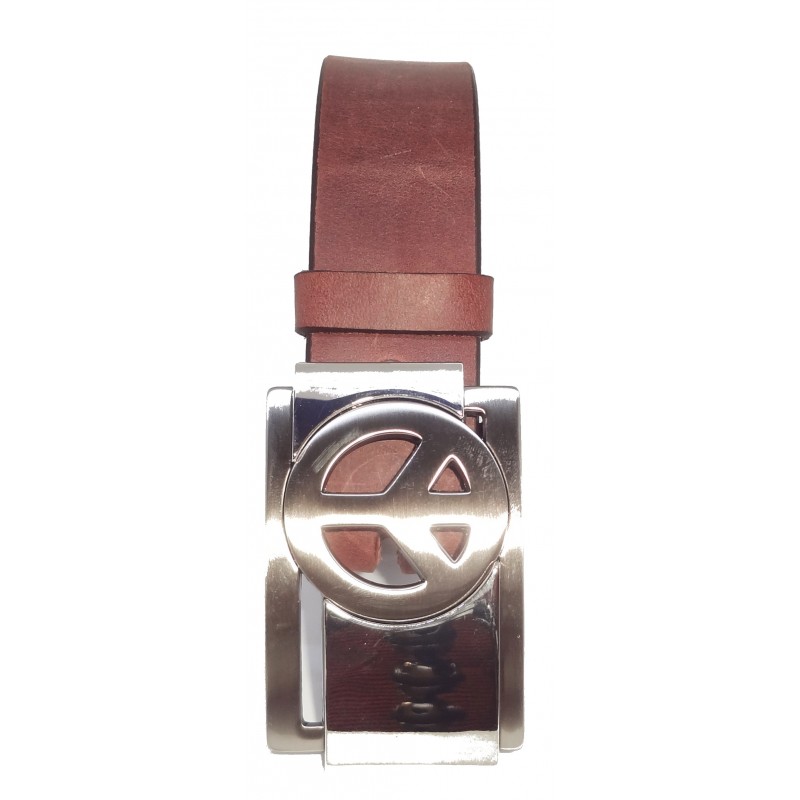 Ceinture Gris Vieilli 4 cm Plaque Peace & Love 26