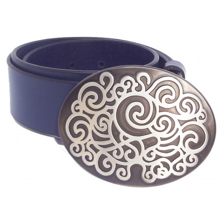 Ceinture Bleu Marine classique 4 cm Grande Plaque ovale couleur noir et blanche 6