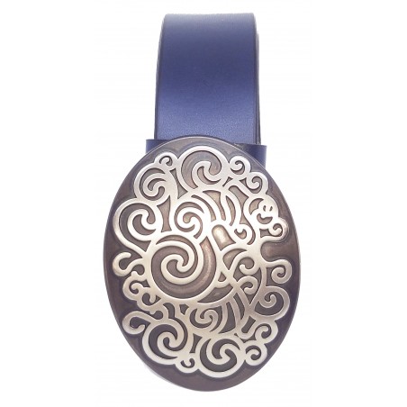 Ceinture Bleu Marine classique 4 cm Grande Plaque ovale couleur noir et blanche 6