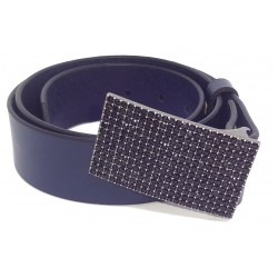 Ceinture en cuir Bleu Marine classique 4 cm Plaque Strass...