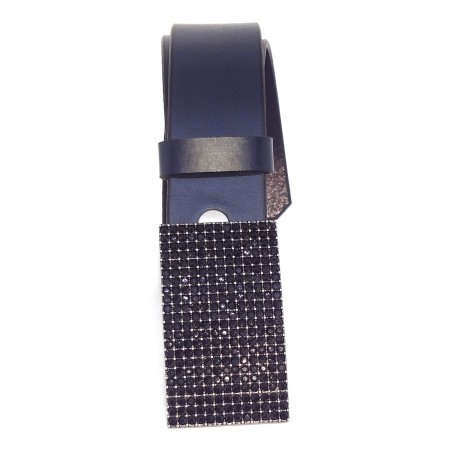 Ceinture en cuir Bleu Marine classique 4 cm Plaque Strass Swarovskic ouleur noir 8