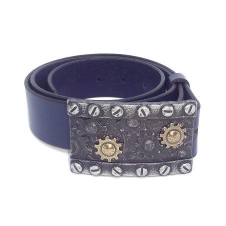 Ceinture Bleu Marine 4 cm Plaque Steampunk Engrenage 23