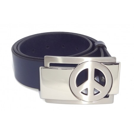 Ceinture Bleu Marine 4 cm Plaque Peace & Love 26