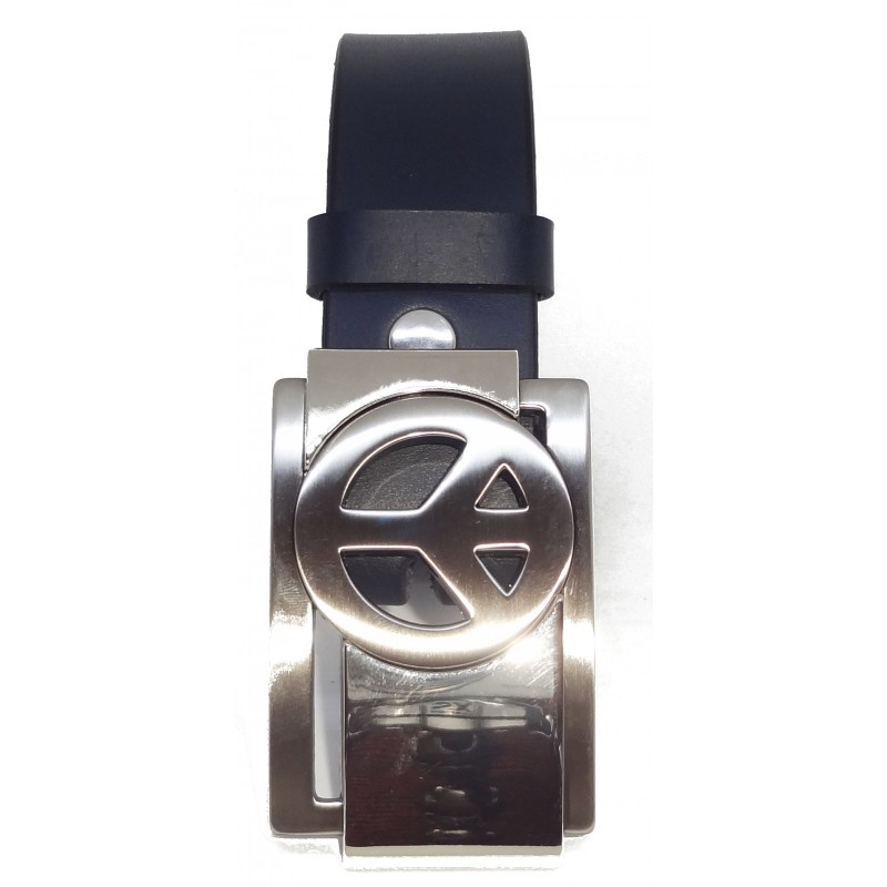 Ceinture Bleu Marine 4 cm Plaque Peace & Love 26