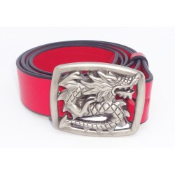 Ceinture en cuir Rouge 4 cm Plaque dragon couleur argent... 2