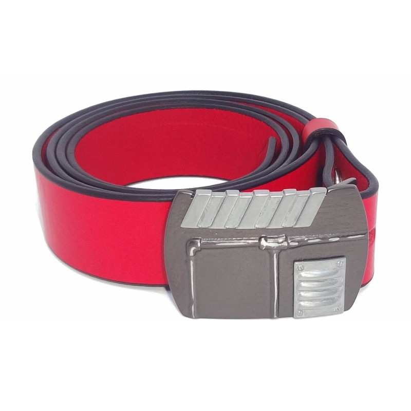 Ceinture Rouge grainé souple 4 cm Plaque...