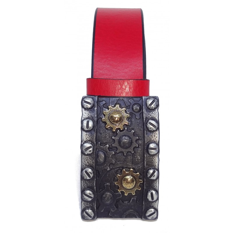 Ceinture Rouge grainé souple 4 cm Plaque...