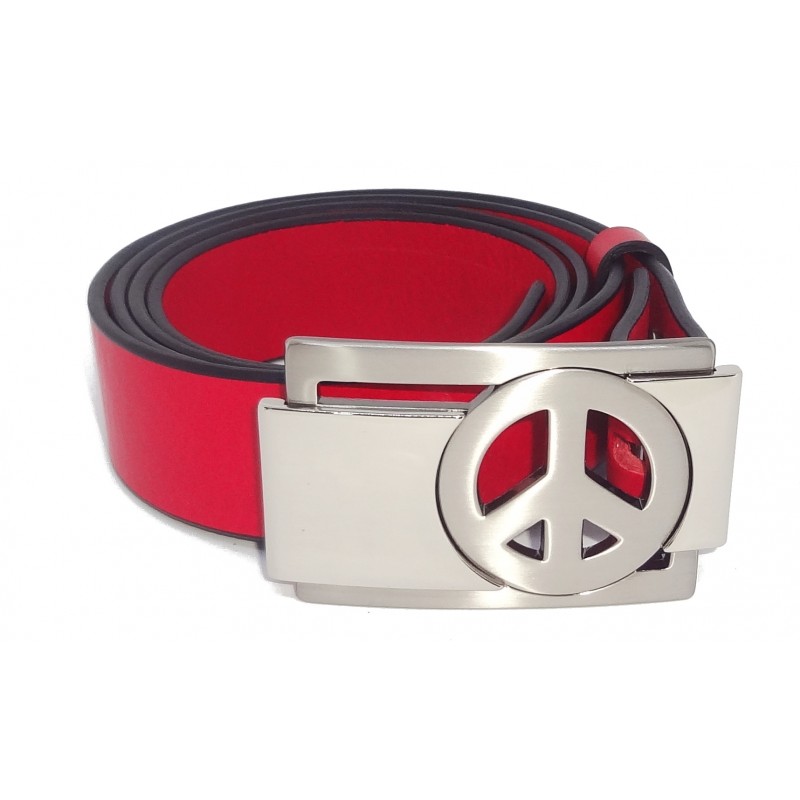 Ceinture Rouge grainé souple 4 cm Plaque Peace & Love 26