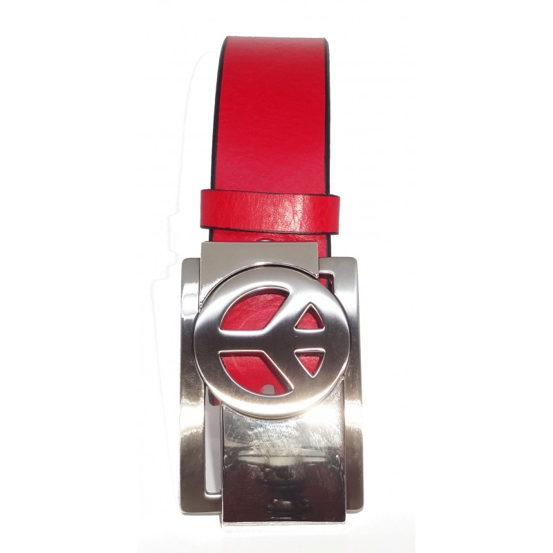 Ceinture Rouge grainé souple 4 cm Plaque Peace...