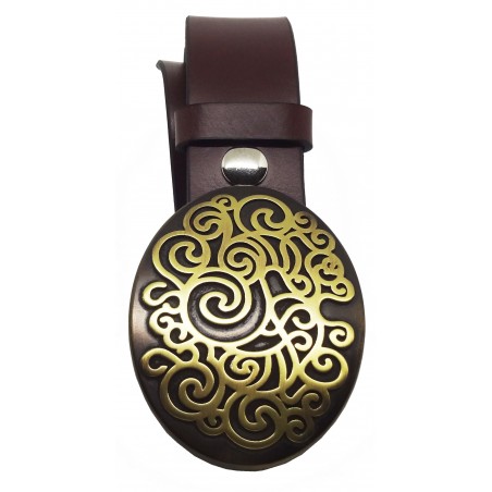 Ceinture Bordeaux classique 4 cm Grande Plaque ovale bronze 5
