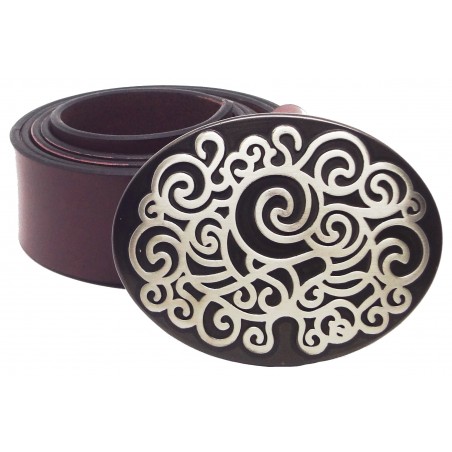 Ceinture Bordeaux classique 4 cm Grande Plaque ovale couleur noir et blanche 6