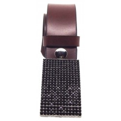 Ceinture en cuir Bordeaux classique 4 cm Plaque Strass...
