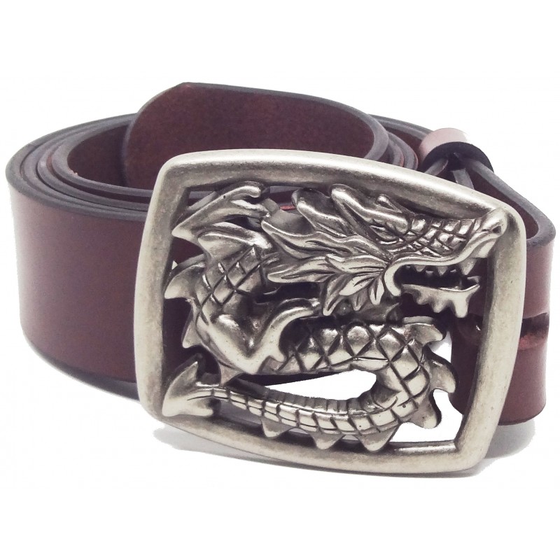 Ceinture Bordeaux classique 4 cm Plaque dragon couleur argent vieilli 14