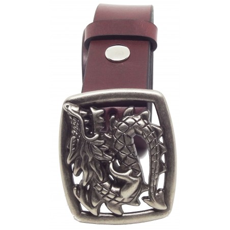 Ceinture Bordeaux classique 4 cm Plaque dragon couleur argent vieilli 14