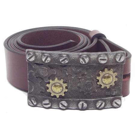 Ceinture Bordeaux 4 cm Plaque Steampunk Engrenage 23