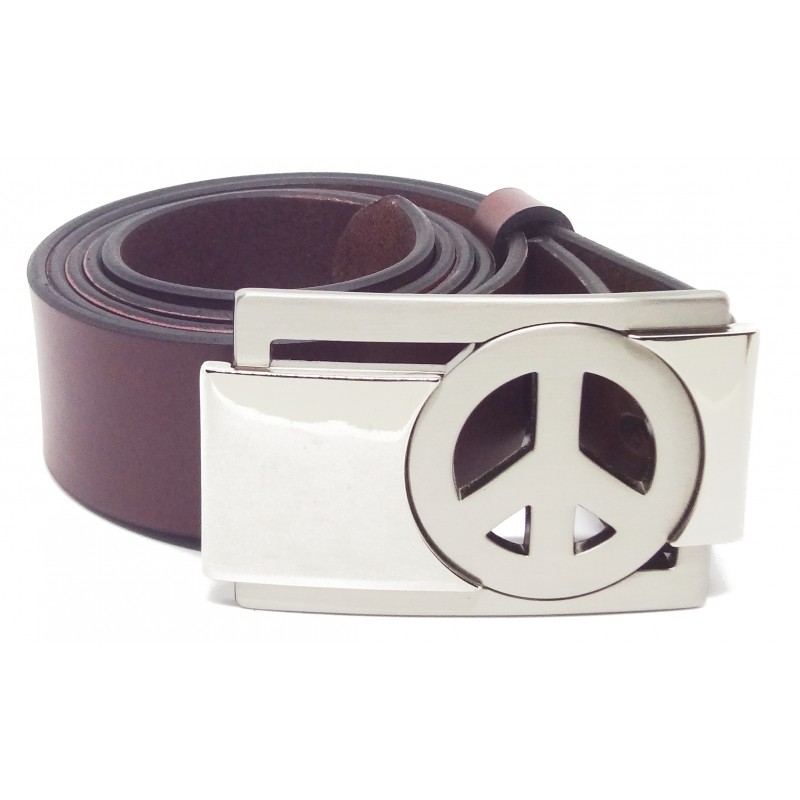 Ceinture Bordeaux 4 cm Plaque Peace & Love 26