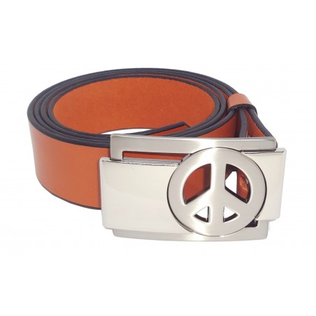 Ceinture Camel 4 cm Plaque Peace & Love 26