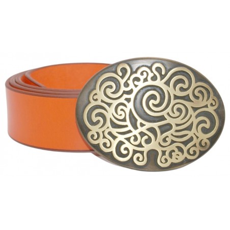 Ceinture Orange 4 cm Grande Plaque ovale bronze 5