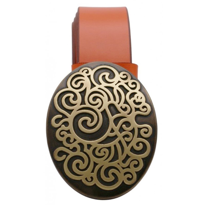 Ceinture Orange 4 cm Grande Plaque ovale bronze 5