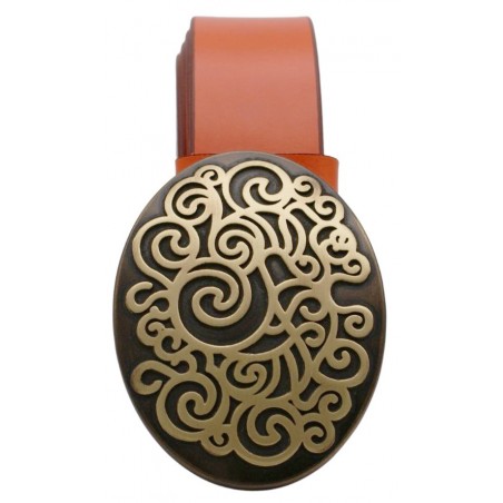 Ceinture Orange 4 cm Grande Plaque ovale bronze 5