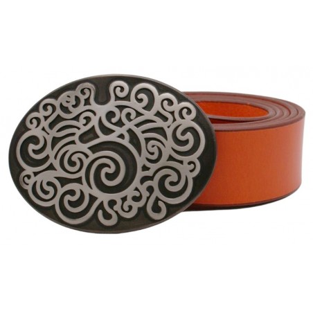 Ceinture Orange 4 cm Grande Plaque ovale couleur noir et blanche 6