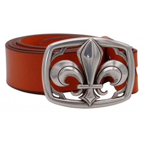 Ceinture Orange 4 cm Plaque Fleur de Lys 28