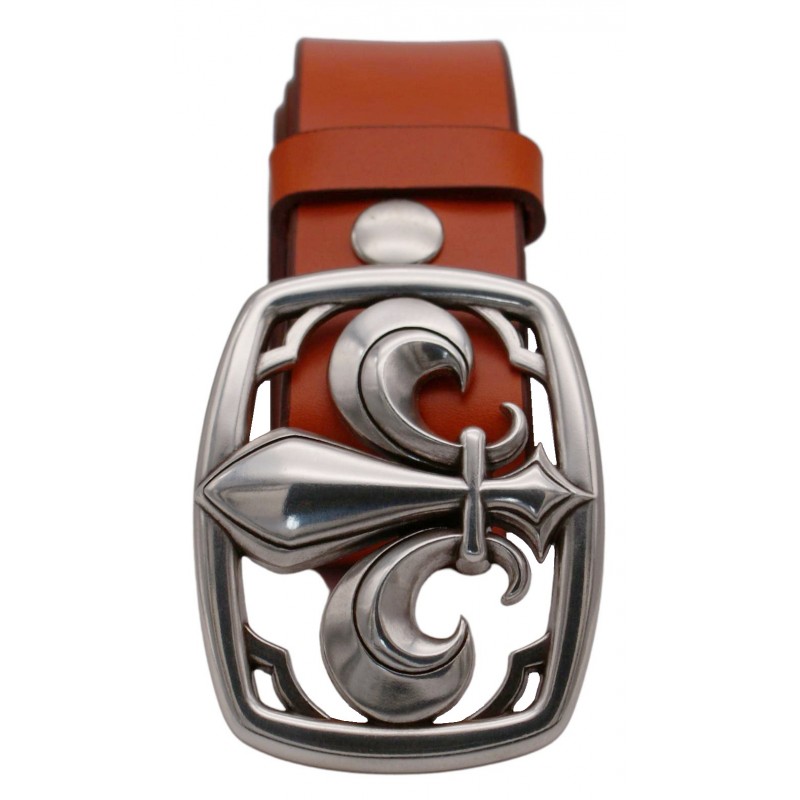 Ceinture Orange 4 cm Plaque Fleur de Lys 28