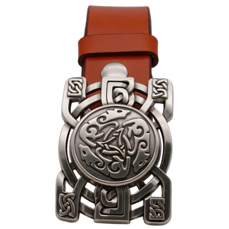 Ceinture Orange 4 cm Plaque Loups Celtiques 30