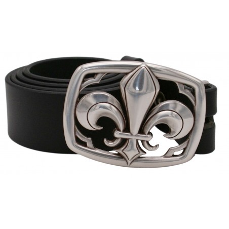 Ceinture Noire 4 cm Plaque Fleur de Lys 28