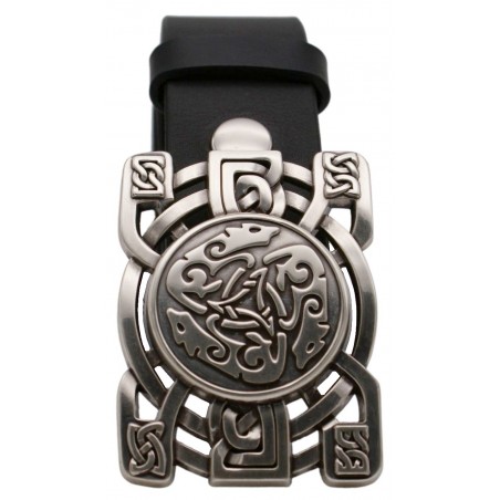 Ceinture Noire 4 cm Plaque Loups celtiques 30